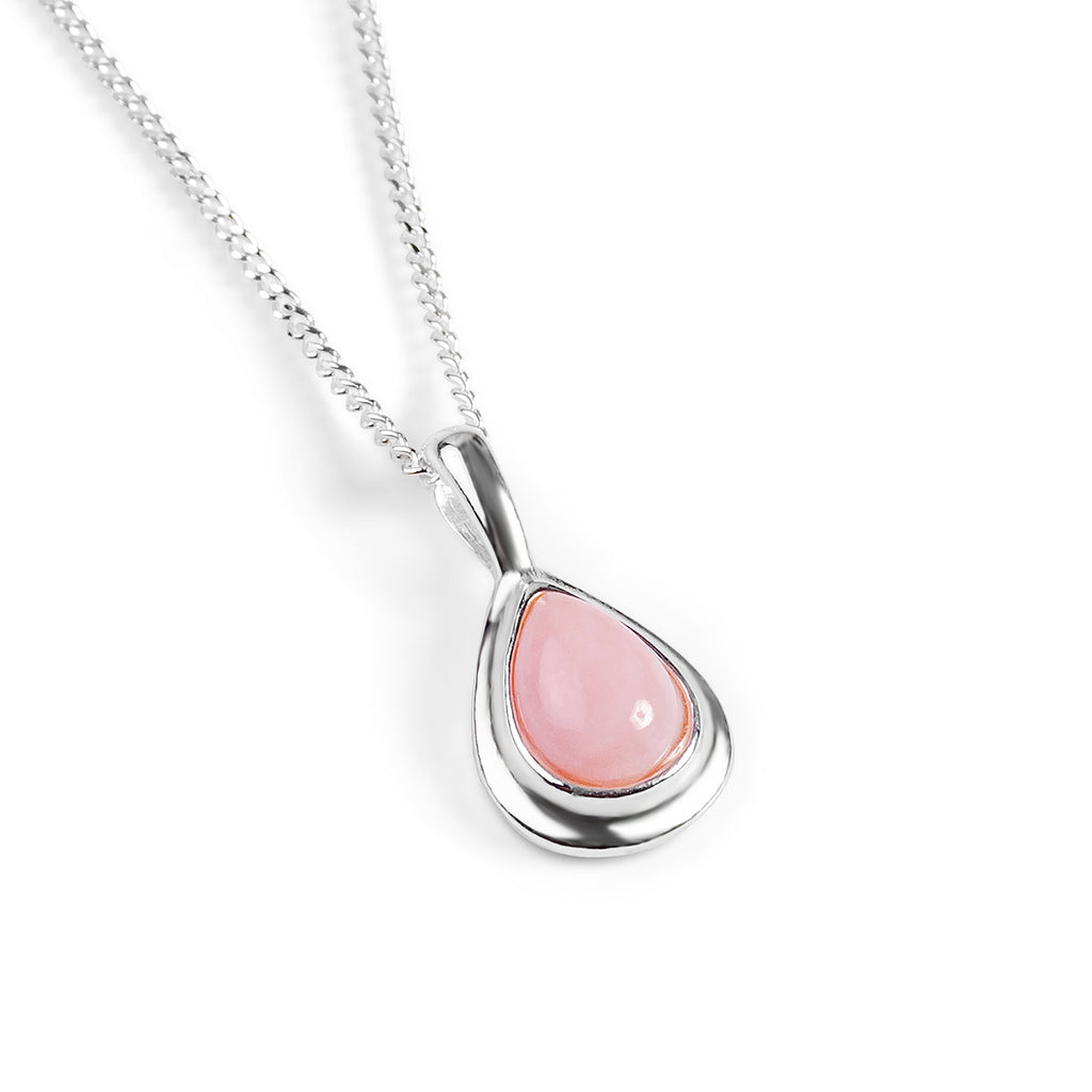 Pink Opal Necklace | Silver Teardrop Necklace | Henryka UK
