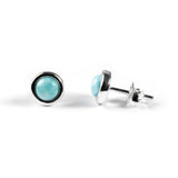 Silver & Larimar Round Stud Earrings Set of 3