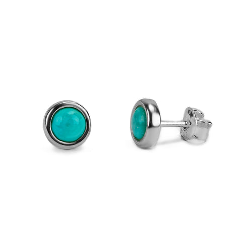 Small Round Stud Earrings in Silver and Natural Turquoise