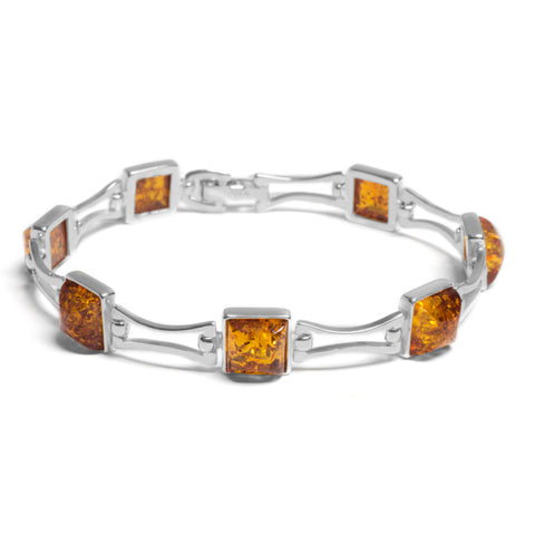 Square Link Bracelet in Silver and Amber