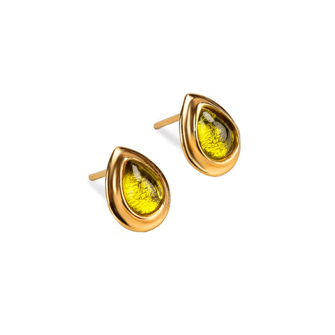 Classic Teardrop Stud Earrings in Silver with 24ct Gold & Peridot