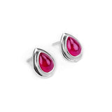 Classic Teardrop Stud Earrings in Silver with 24ct Gold and Ruby
