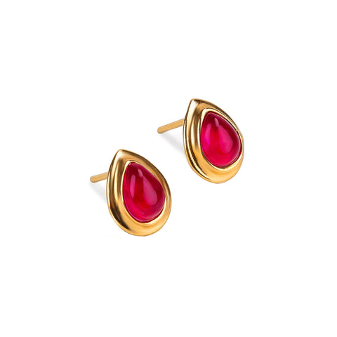 Classic Teardrop Stud Earrings in Silver with 24ct Gold and Ruby