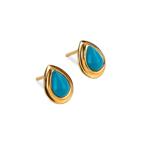 Classic Teardrop Stud Earrings in Silver with 24ct Gold and Turquoise