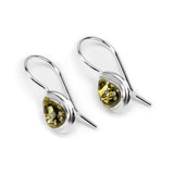 Classic Teardrop Hook Earrings in Silver and Green Amber