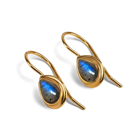 Classic Teardrop Hook Earrings in Silver with 24ct Gold & Labradorite