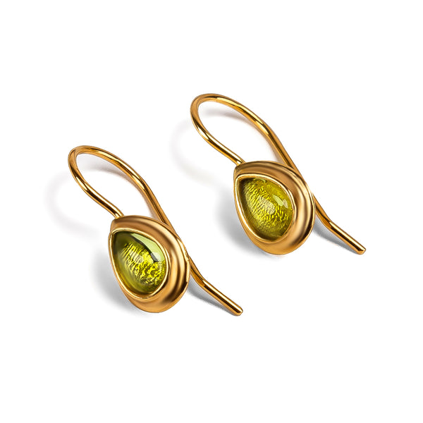 14K high quality Gold Peridot sheppards hook Earrings-UNIQUE-VINTAGE.