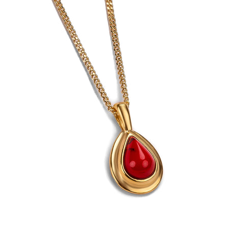 Classic Teardrop Necklace in Silver with 24ct Gold and Coral