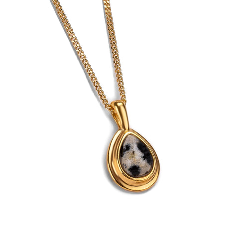 Classic Teardrop Necklace in Silver with 24ct Gold & Dalmatian Jasper
