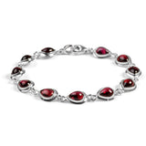 Classic Teardrop Link Bracelet in Silver with 24ct Gold & Garnet