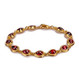 Classic Teardrop Link Bracelet in Silver with 24ct Gold & Garnet