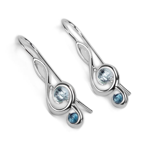 Music Treble Clef Hook Earrings in Silver and Blue Topaz