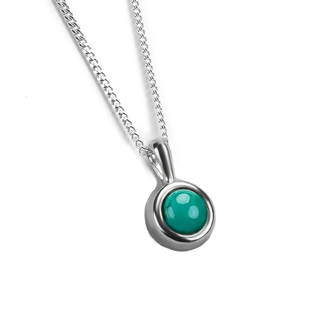 Round Charm Necklace in Silver and Natural Turquoise