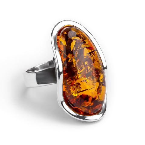 Handmade Statement Cognac Amber Solid Band Ring - Natural Designer Gemstone