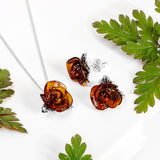 Single Rose Necklace in Silver & Amber