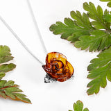 Single Rose Necklace in Silver & Amber