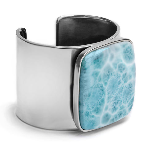 Contemporary Statement Bangle in Silver and Larimar