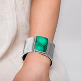 Contemporary Statement Bangle in Silver and Malachite