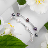 Bead Tube Bracelet / Bangle in Silver and White Pearl