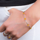 Bead Tube Bangle in Silver and Yellow Amber