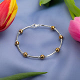Bead Tube Bangle in Silver and Gold Hematite