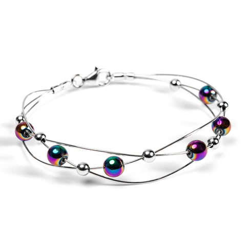 Weaved Bangle in Silver and Rainbow Titanium