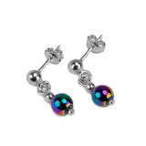 Drop Ball Earrings in Silver and Rainbow Titanium