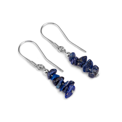 Mini Nugget Bead Hook Earrings in Silver & Lapis Lazuli