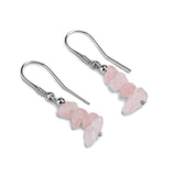 Mini Nugget Bead Hook Earrings in Silver & Rose Quartz