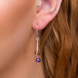 Double Drop Ball Earrings in Silver and Rainbow Titanium