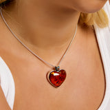 Heart Shape Cognac Amber and Silver Necklace - Natural Designer Gemstone