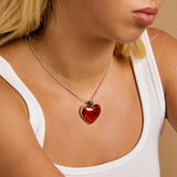 Heart Shape Cognac Amber and Silver Necklace - Natural Designer Gemstone