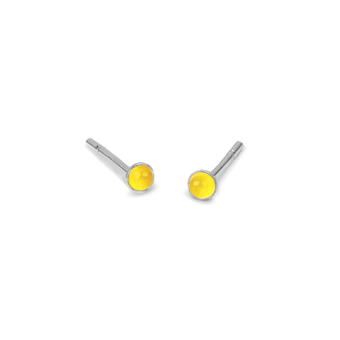 Teeny Tiny Round Stud Earrings in Silver and Yellow Chalcedony