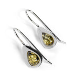 Avocado Drop Earrings in Silver and Cognac Amber