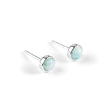 Silver & Larimar Round Stud Earrings Set of 3