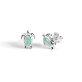 Turtle Stud Earrings in Silver & Aqua Chalcedony