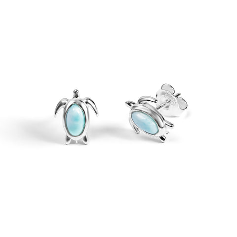 Turtle Stud Earrings in Silver & Larimar