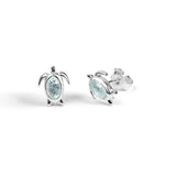 Turtle Stud Earrings in Silver & Blue Topaz