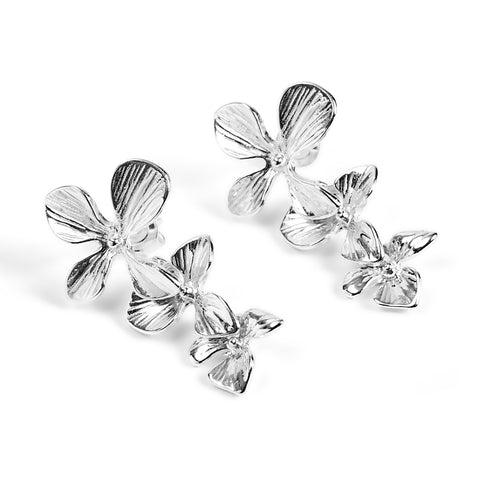 Trio of Orchids Flower Drop Earrings