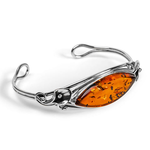 Handmade Statement Vintage Style Bracelet in Silver and Baltic Amber