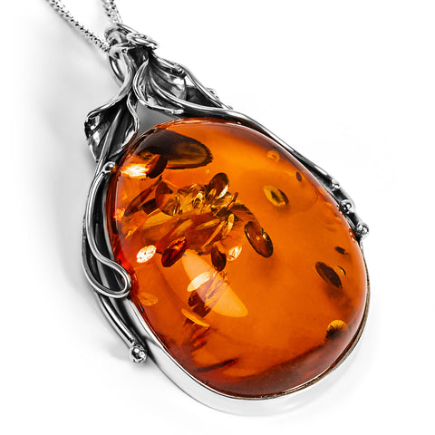 Magnificent & Timeless Baltic Amber and Silver Necklace - Natural Designer Gemstone