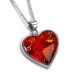 Small Heart Shape Cognac Amber and Silver Necklace - Natural Designer Gemstone