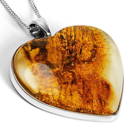 Extraordinary 'One Of a Kind' Heart Amber and Silver Necklace - Natural Designer Gemstone