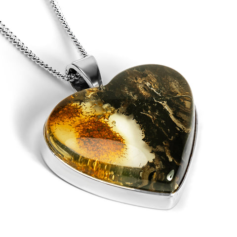 Mother Nature Heart Amber and Silver Necklace - Natural Designer Gemstone