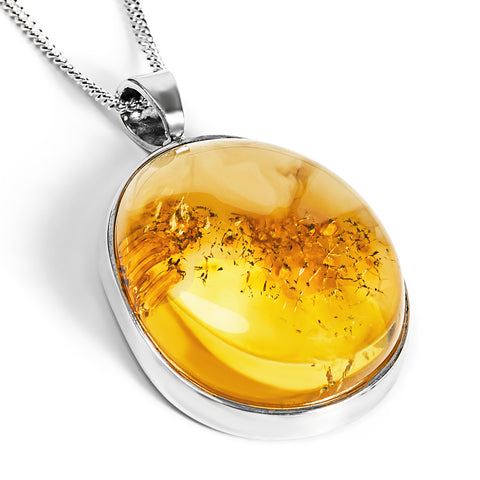 'Cloud in the Sky' Lemon Amber and Silver Necklace - Natural Designer Gemstone