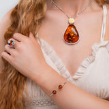 Double Ball Cuff Bangle in Silver & Amber