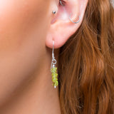 Mini Nugget Bead Hook Earrings in Silver & Peridot