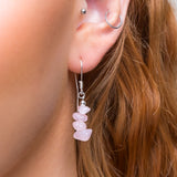 Mini Nugget Bead Hook Earrings in Silver & Rose Quartz