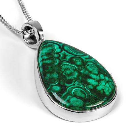 Stylish Malachite Necklace in Silver - Natural Designer Gemstone