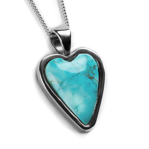 Heart Shaped Tibetan Turquoise Necklace from the Himalayas - Natural Designer Gemstone